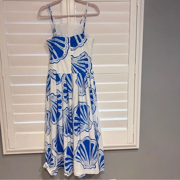 Vestidos Seashell Print Drop Waist Maxi Dress White Blue Size Small - Picture 4 of 7
